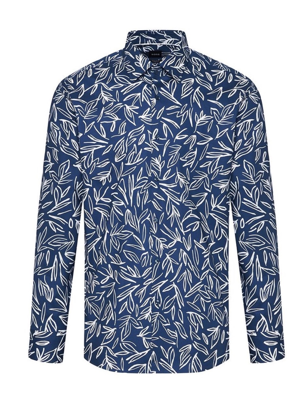 BOSS Slim Fit Stretch Easy Iron H Hank Kent Long Sleeve Shirt Size M Leaf Print